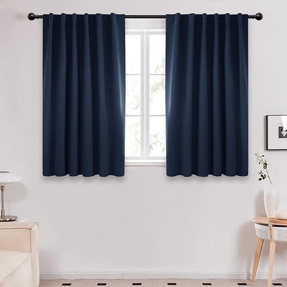 Deconovo Blackout Curtains for Kitchen Window Back Tab and Rod Pocket Curtains Room Darkening Curtains 52Wx45L Inch Navy Blue 2 Panels
