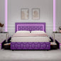 BarnFurin Queen Size Bed Frame with Headboard, Faux Leather Upholstered Bed with Diamond Tufted Design, Mordern Bed Frame with Wooden Slats Suppor, No Box Spring Required, Easy Assembly, Purple