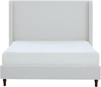 Queen Size Upholstered Bed Frame, 54" Tall Headboard Curved Wingback Platform Bed Frame/Elegant Boucle Bed Frame for Bedroom/ Wood Slats Support/No Box Spring Needed/Easy Assembly/Cream White Boucle
