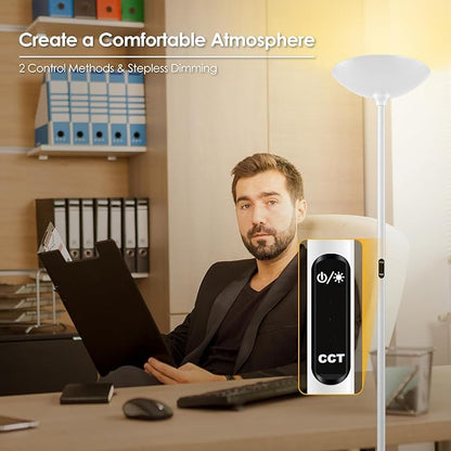 Stepless Dimmable Floor Lamp,30W 3000LM Super Bright LED Torchiere Floor Lamps with Remote & Touch Control,71 in Tall Modern Standing Lamp for Living Room Bedroom Office,2700k-6500k,White