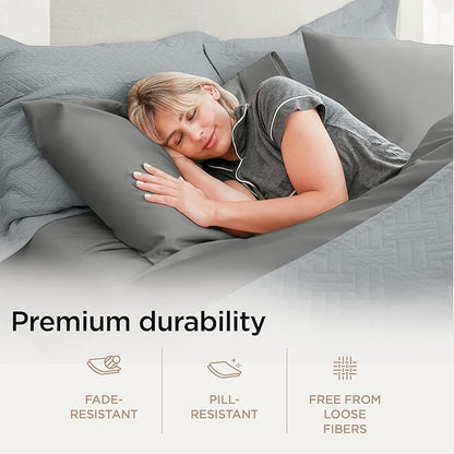 Threadmill Luxury 100% Supima Cotton Sheets, Luxury 1200 Thread Count Cotton Sheets for Queen Size Bed, 4 Pc Dark Grey Bed Sheets Queen Set, 5-Star Hotel Quality Elasticized Deep Pocket Bed Sheets Set