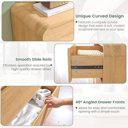 Chest of Dressers with 8 Drawers, 47’’ Wide Dresser with Anti-Tipping Device, Clothes Organizer for Bedroom, Natural Drawer Closet with Arc Design.
