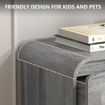 Grey Dresser for Bedroom with 6 Drawers, Tall Dressers & Chest of Drawers with Curved Profile Design, Modern Wood Closet Clothes Storage Dressers Organizer for Bedroom Living Room Hallway