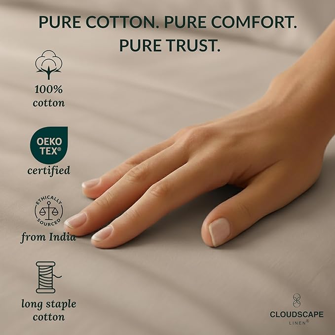 Cloud Scape Linen 100% Egyptian Cotton Sheets for Queen Size Bed, 400 Thread Count, 4 Pieces Bedding Set, Hotel Quality, Silky Soft, Deep Pockets up to 17”, Taupe
