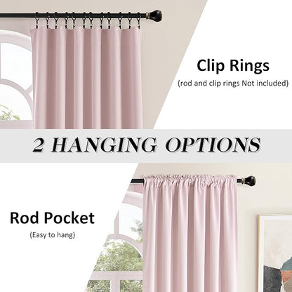 DONREN 96 Inch Length Cute Blush Pink Room Darkening Curtains, Light Pink Thermal Insulating Light Blocking Privacy Protection for Livingroom, 52" W by 96" L 2 Panels