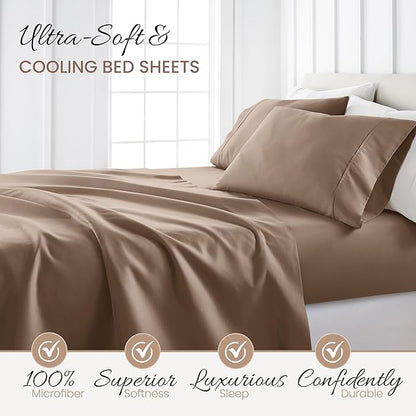 Linen Market Brushed Microfiber King Sheet Set 4 Piece – Oeko-TEX Certified Ultra Soft & Wrinkle-Free - 16" Deep Pocket Sheets - Easy Care King Size - Taupe