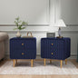 HLR Modern Nightstand Set of 2, Fluted Bed Side Table with 2 Drawers Storage, Wood End Table with Gold Metal Handle, Blue Night Stands for Bedroom
