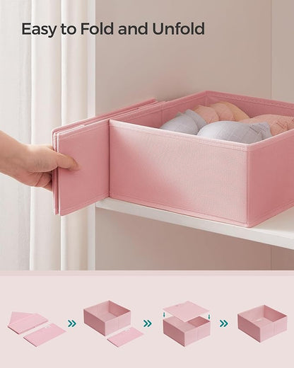 SONGMICS Drawer Organizers, Dresser Divider Organizers, Set of 12, Foldable Fabric Storage Boxes for Socks, Underwear, Bras, Ties, Scarves, Jelly Pink URDZ006R01