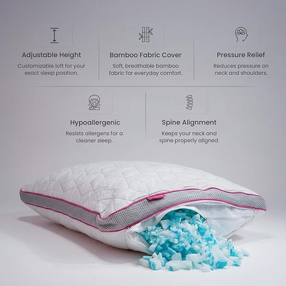 IWS I WANNA SLEEP Adjustable Cooling Pillow, Neck Support, Bed Pillows for Sleeping, Gel Cross Cut Memory Foam, Side Sleepers, Snow® Pillow (1, King (U.S. Standard))