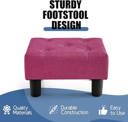 BRIAN & DANY Small Foot Stool, Linen Foot Stools with Legs, Stable Small Footstool for Living Room, Dragon Fruit Red