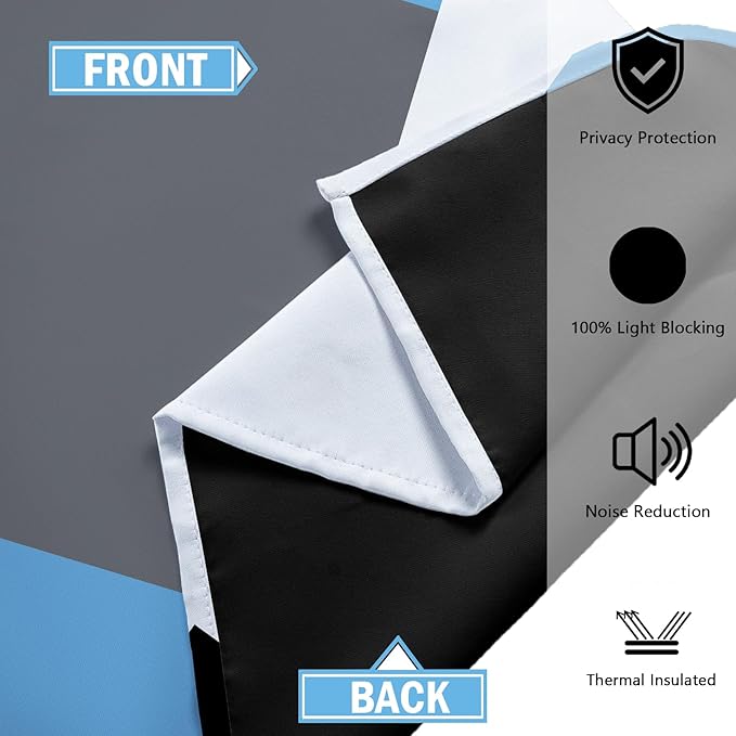 Light Blue 100% Blackout Curtains for Bedroom 84 inch Length 2 Panels Set Grey Modern Abstract Geometric Black Out Curtains Insulated Room Darkening Window Drapes for Living Room, 42Wx84L