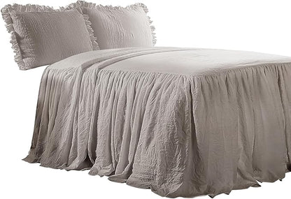 Lush Decor Ruffle Skirt Bedspread Set - 3-Piece Luxurious Farmhouse Bedding - Elegant Ruffle Detail - Timeless Style - Soft Lightweight Sheets - California King, Grey