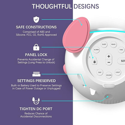 OK to Wake Clock for Kids, Sleep Training Clock with Night Light and Sound Machine, Kids Alarm Clock for Bedrooms (Pink)