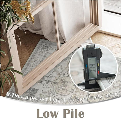 jinchan Hallway Runner Rug 2x8 Machine Washable - Vintage Floral Non-Slip Low-Pile Soft Ultra-Thin Faux Wool Kitchen Rug Distressed Carpet Runner for Farmhouse Bedroom Laundry Room (2x8ft, Taupe)