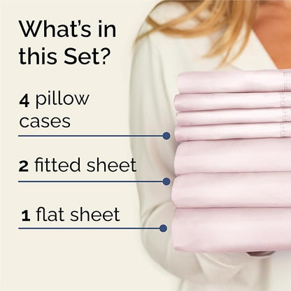 Split King 7 Piece Sheet Set - Cooling & Breathable - Hotel Luxury Bedding Includes Fitted Sheets for Women, Men, Kids & Teens - 1 Flat, 2 Fitted Sheets, 4 Pillowcases w/Deep Pockets - Lavender Pink