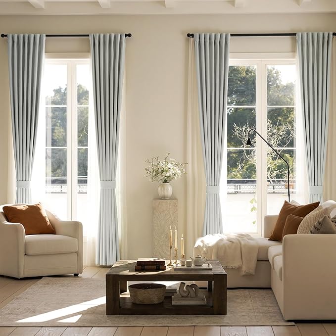 jinchan Chenille Blackout Curtains 84 Inches Long Light Grey Thermal Insulated Curtains for Bedroom Living Room 2 Panels Triple-Weave Noise Reducing Drapes Back Tab Privacy Window Curtains 50x84 Inch