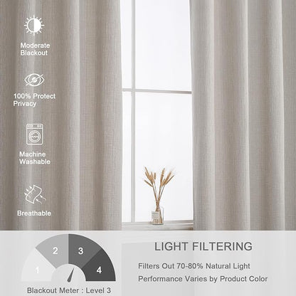 Jacquard Linen Curtains 72 inch Length 2 Panels Thick Faux Linen Blended Window Drapes Burlap Textured Curtains with Grommet for Living Room Bedroom Farmhouse (52x72 Beige) Natural