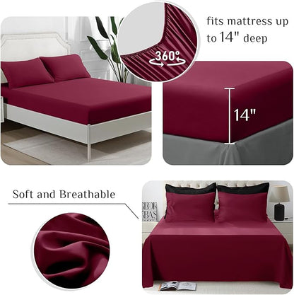JOLLYVOGUE California King Comforter Set, Ultra-Soft Bed in a Bag Cal King Size 7 Pieces, Oeko-TEX Certified Bedding Set with Down Alternative Comforter, Sheets, Pillowcases & Shams, Burgundy & Black