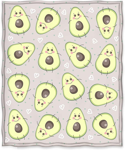 Jekeno Avocado Fruit Blanket Cute Jumping Avocado Print Gifts for Women Kids Girls Home Bedroom Living Room Decor Soft Cozy Lightweight Throw Blankets 60"x80"