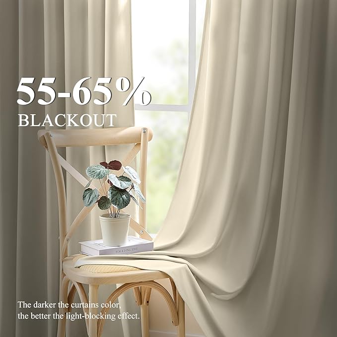 Velvet Curtains 102 Inches Long for Bedroom, Room Darkening Thermal Insulated Soundproof Curtain Solid Soft Elegant Window Drapes for Living Room, Back Tab Rod Pocket, Ivory, W52 x L102, 2 Panels
