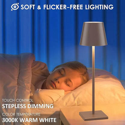 2 Packs LED Cordless Table Lamp, Rechargeable Battery Desk lamp 5500mAh Battery Operated Stepless Dimming Modern Portable Table Light for Restaurant/Table/Bedroom/Outdoor IP54 Waterproof (Rust Red)