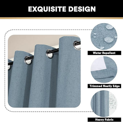 PrinceDeco 100% Blackout Curtains for Sliding Glass Doors Patio Door Curtains for Sliding Glass Door Linen Blackout Curtains for Living Room/Bedroom,W100 X L96 Inch, Stone Blue