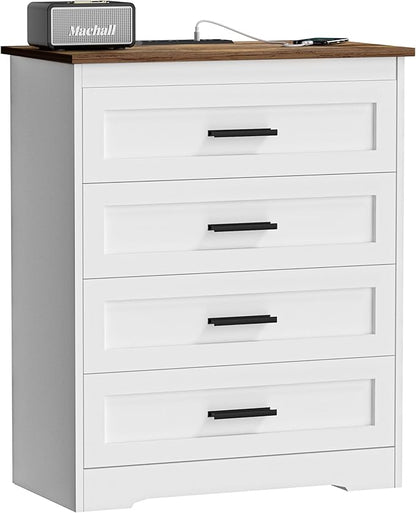 Farmhouse 4 Drawers Dresser for Bedroom Rustic Chest of Drawers with Natural Texture White Drawers Organizer for Living Room Hallway
