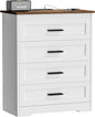 Farmhouse 4 Drawers Dresser for Bedroom Rustic Chest of Drawers with Natural Texture White Drawers Organizer for Living Room Hallway