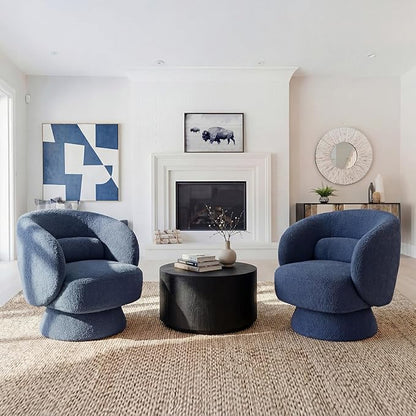 Swivel Accent Chair, Modern 360 Degree Swivel Barrel Chair with Arms & Curved Back and Lumbar Support Cushion, Comfy Round Single Boucle Sofa for Small Space, Living Room, Bedroom, Blue