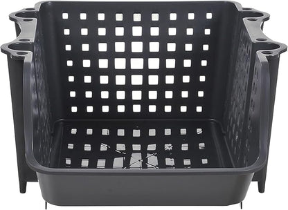 Skywin TidyFriend Plastic Stackable Storage Bins, 4 Pack Extra Large Open Front Bins for Toy, Pantry, Kitchen, and Bathroom Organization (Dark Grey)