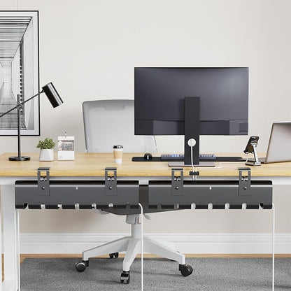 Under Desk Cable Management Tray No-Drill 2 Pack 16.9‘’ Wire Cord Organizers, Cable Management Under Desk for Home and Office No Damage Black