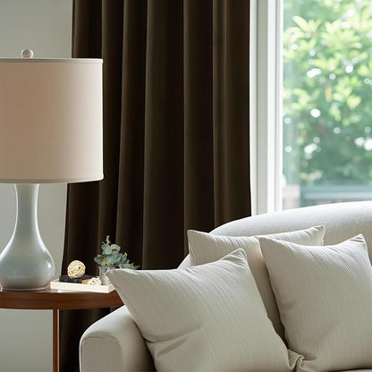 90 Inch Long Velvet Curtains for Living Room, Light Reducing Thermal Curtain Back Tab & Rod Pocket Elegant Soundproof Luxury Room Darkening Window Drapes for Bedroom, W52 x L90, Brown, 2 Pcs