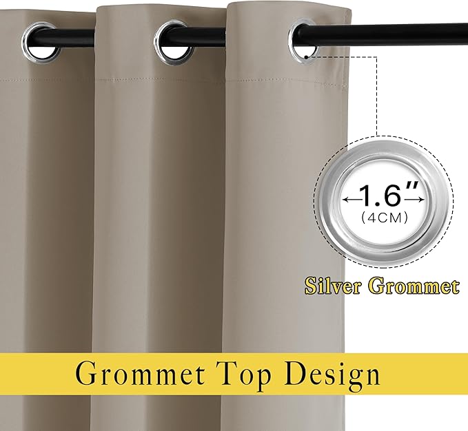 NICETOWN Room Darkening Taupe Curtains & Drapes for Living Room - Thermal Insulated Solid Grommet Sound Reducing Room Divider Privacy Window Treatments for Bedroom, 2 Panels, W66 x L84