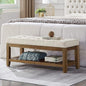 24KF Large Rectangular Upholstered Tufted Linen Ottoman Bench, Padded Bench with Solid Wood Shelf-Ivory