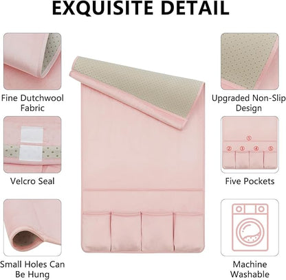 WETRBWEH Remote Control Holder for Armchair，Couch Caddy Organizer TV Remote Holder for Bed Storage 5 Pockets，Remote Caddy Bedside Organizer Bedside Table Organizer (Pink, 35''x18'')