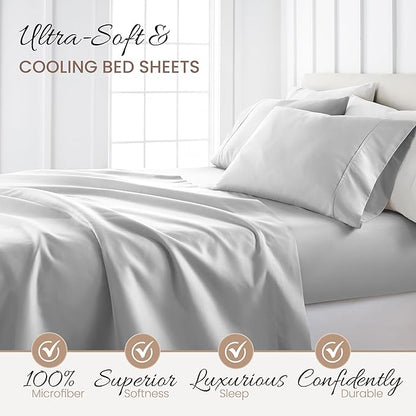 Linen Market Brushed Microfiber Queen Sheet Set 4 Piece – Oeko-TEX Certified Ultra Soft & Wrinkle-Free - 16" Deep Pocket Sheets - Easy Care Queen Size - Light Gray
