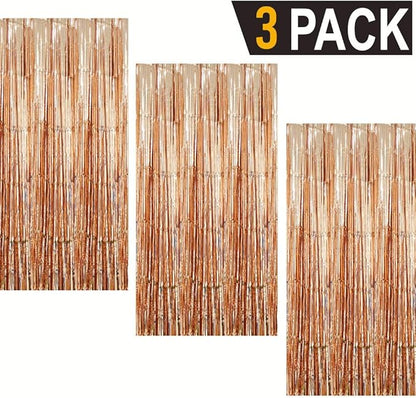 GOER 3.2 ft x 8.2 ft Metallic Tinsel Foil Fringe Curtains Party Photo Backdrop Party Streamers for Birthday,Graduation,New Year Eve Party Decorations Wedding Decor (3 Packs,Champagne Gold)