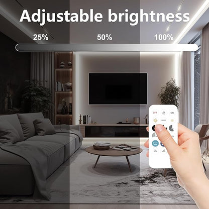 COB LED Strip Light 6000K, 24ft Dimmable White LED Strip Light, CRI92+, DC24V Tape Light with RF Remote, Timer Function, Bluetooth App Control for Home Bedroom Kitchen DIY Lighting.