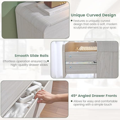 White Dressers of 9 Drawers, Chest Dresser with Deep Drawers, Modern Dresser Closet for Bedroom, Curved Drawer with Large Storage, 57’’ Wide.