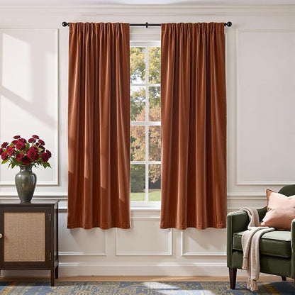Lazzzy Velvet Blackout Curtains Thermal Insulated Room Window Drapes Super Soft Luxury Curtains for Living Room Bedroom Rod Pocket 2 Panels, Burnt Orange, 52" W x 72" L