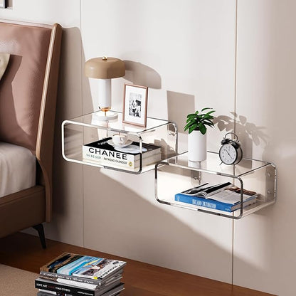 Acrylic Floating Nightstand, Bedside Table, Nightstand Shelf Wall Mounted Bedside Shelf (Clear, Small)