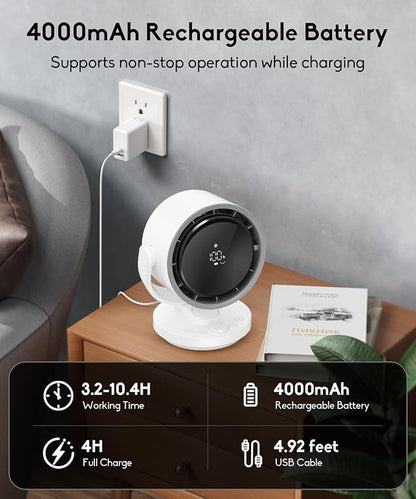 let'me Table Fan, 100-Speed Desk Fan with Digital Display, Rechargeable Battery Fan with Warm Night Light, Oscillating Fan and 12H Timer, Small Quiet Desk Fan for Bedroom, Office