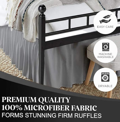 Ruffled Bed Skirt with Split Corners, Light Grey, Queen 16 Inch Drop Bedskirt, Hotel Quality Brushed Microfiber Wrinkle Free Dust Ruffle Bed Skirt Queen Size