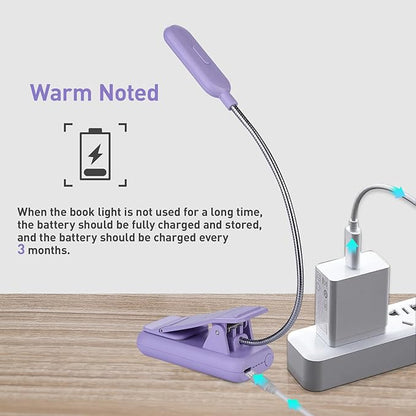 VAVOFO Rechargeable Book Light for Reading in Bed Kids, 7 LED Reading Light with 9-Level Warm Cool White Daylight, Eye Care Lamp with Power Indicator for Bookworms (Purple)
