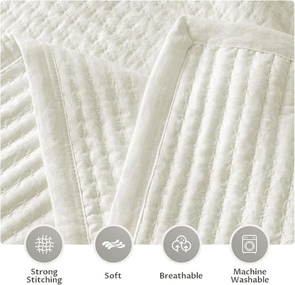 KASENTEX King XL Quilt Set 108"x98" – Soft Washed 3-Layer Lightweight Bedspread, Minimalist Nordic Design, All-Season Spring & Summer Quilt Set (1 Quilt + 2 Pillow Shams),Cream White
