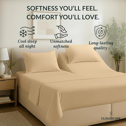 Cloud Scape Linen 100% Egyptian Cotton Split King Sheet Set for Adjustable Bed,400 Thread Count, 5 Pcs Bedding Set, Soft, Breathable and Durable, Deep Pockets up to 17, Linen