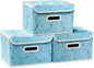 PRANDOM Collapsible Storage Boxes with Lids Fabric Decorative Storage Bins Cubes Organizer Containers Baskets with Cover Handles Divider for Bedroom Closet Living Room 9.8x7.9x6.7 Inch 3 Pack
