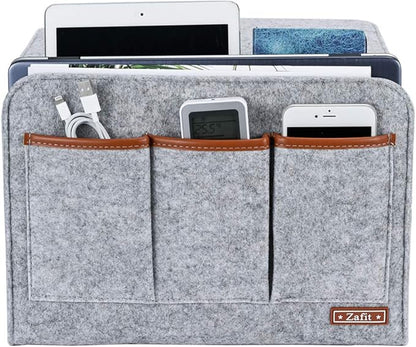 Bedside Caddy, 6 Pockets Large Size Bedside Storage Organizer Bedside Organizer Caddy for Magazine Remotes Phone (13.4'' x 18.1'', Light Grey)