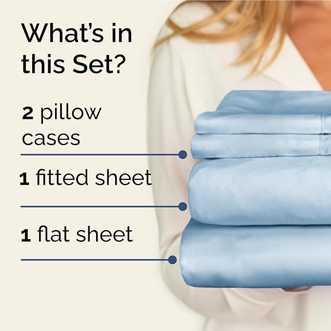 Twin XL 4 Piece Sheet Set - Cooling, Comfy & Breathable - Hotel Luxury Bedding, Includes Fitted Sheet for Women, Men, Kids & Teens - 1 Flat, 1 Fitted Sheet, 2 Pillowcases with Deep Pockets - Sky Blue
