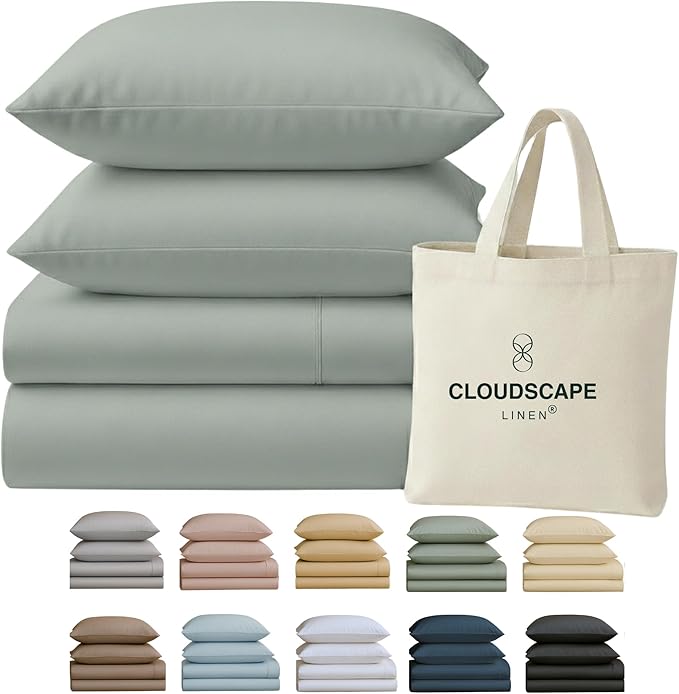 Cloud Scape Linen 100% Egyptian Cotton King Sheets Set – 400 Thread Count, 4-Piece Soft Hotel Quality Bedding Set,Deep Pockets up to 16”, Mineral
